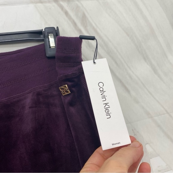 Calvin Klein Size 3X Plus Pants Purple Velvet Sweatpants Elastic Ties 32" Inseam - Picture 3 of 9
